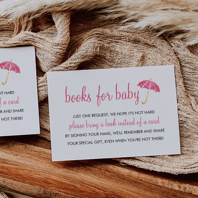 Rosa Parbrella Baby Shower | Bokar för Baby Infoga Tilläggskort (Skapare uppladdad)