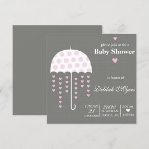 Rosa Parbrella Baby Shower Inbjudan