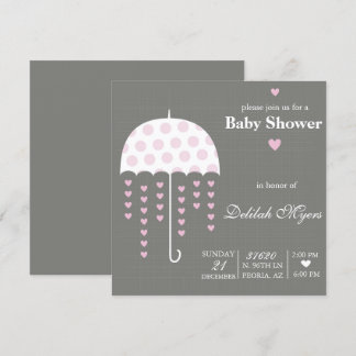 Rosa Parbrella Baby Shower Inbjudan