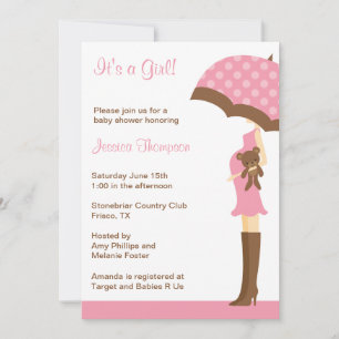 Rosa Parbrella Baby Shower-inbjudningar Inbjudningar