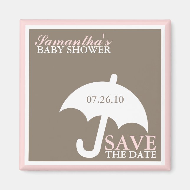 Rosa Parbrella Baby Shower Magnet (Framsidan)