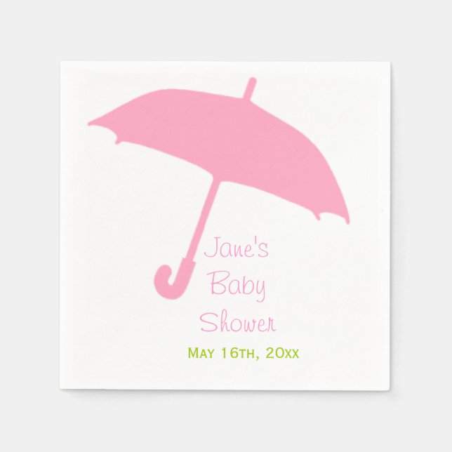 Rosa Parbrella Baby Shower Napkins Pappersservett (Framsidan)
