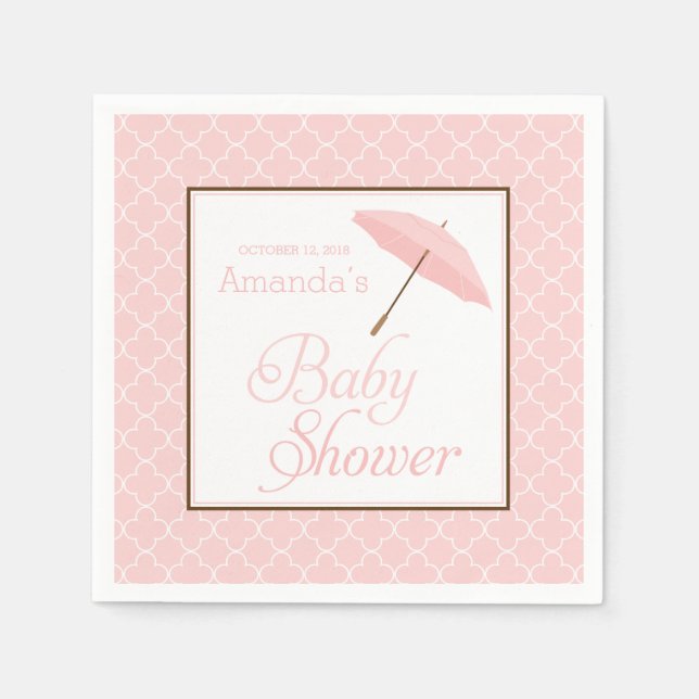 Rosa Parbrella Baby Shower napkins Pappersservett (Framsidan)