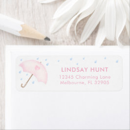 Rosa Parbrella Baby Shower Return-adressetikett Returadress Etikett