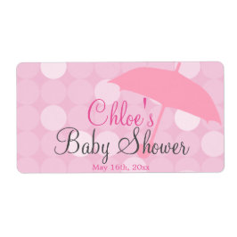 Rosa Parbrella Baby Shower Vattenflaska Labels Fraktsedel
