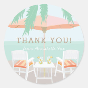 Rosa Parbrella Beach Chairs Tack Sticker Runt Klistermärke