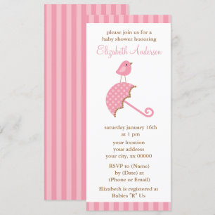 Rosa Parbrella Bird Girl Baby Shower Inbjudningar