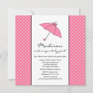 Rosa Parbrella Flicka Baby Shower Inbjudningar
