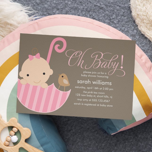 Rosa Parbrella Girl Baby Shower Inbjudningar (Skapare uppladdad)