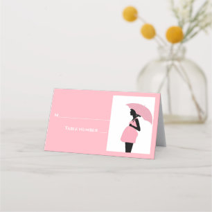 Rosa Parbrella Polka dots Baby Shower Bord Card Placeringskort