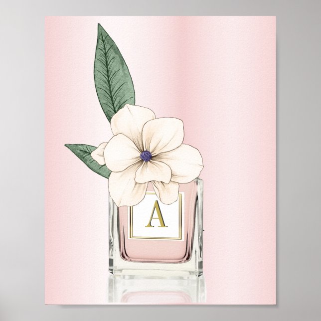 Rosa Parfym Flaska Blommigt Magnolia Monogram Poster (Framsidan)