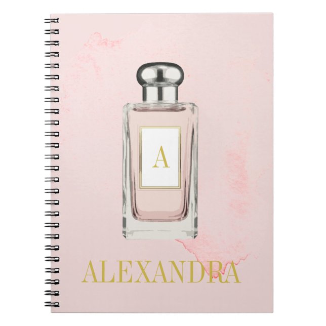 Rosa Parfym Flaska Chic Monogram Personal Anteckningsbok (Framsidan)