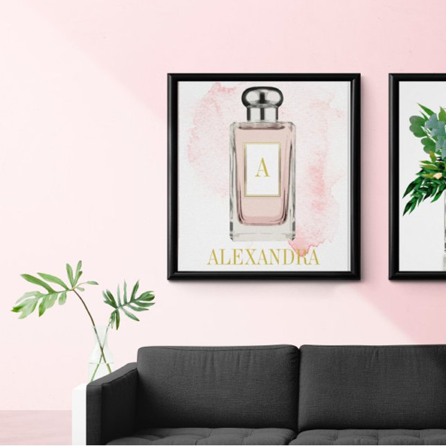Rosa Parfym Flaska Chic Monogram Personal Poster (Skapare uppladdad)