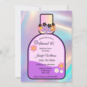 rosa parfym flaska söt 16 holografi inbjudningar