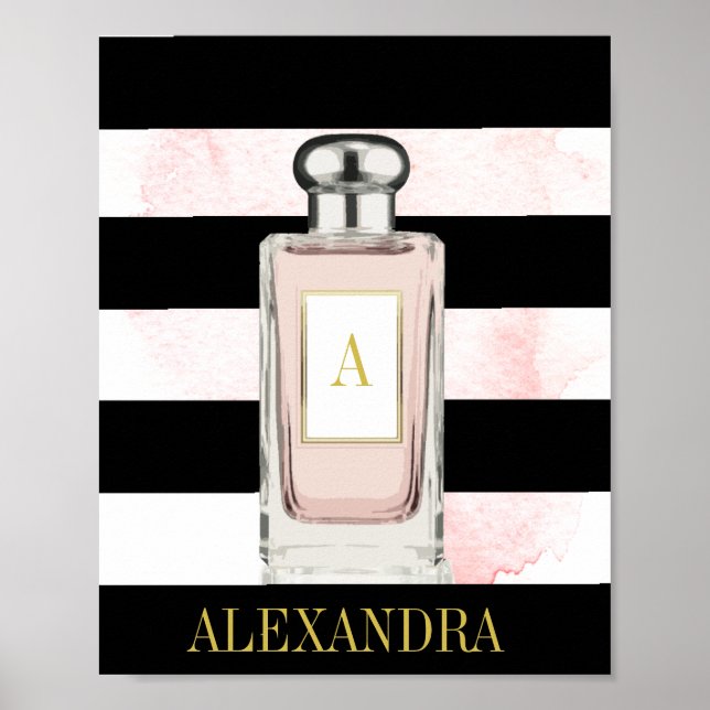 Rosa Parfym Flaska Svarta Rand-Chicen, Monogram Poster (Framsidan)
