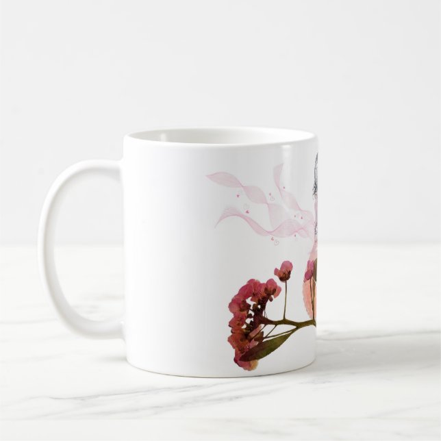 Rosa parfymflaska & blommor kaffemugge estetisk kaffemugg (Vänster)