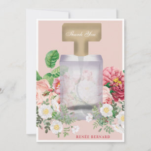 Rosa parfymflaska Bröllopsdusch i blomstil Tack Kort
