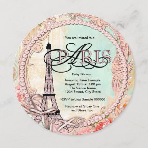Rosa Paris Bebis-fest Inbjudningar