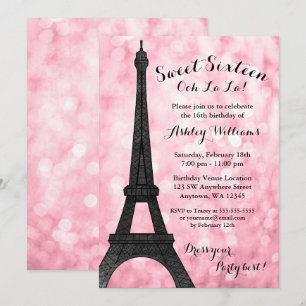 Rosa Paris Bokeh Glitter Ljus Sweet 16 Inbjudningar