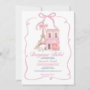 Rosa Paris Bow Fransk Parisian Cafe Baby Shower Inbjudningar