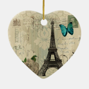 rosa Paris Eiffel för beige damastast fjäril tor Julgransprydnad Keramik