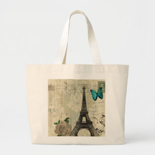 rosa Paris Eiffel för beige damastast fjäril tor Jumbo Tygkasse