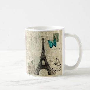 rosa Paris Eiffel för beige damastast fjäril tor Kaffemugg