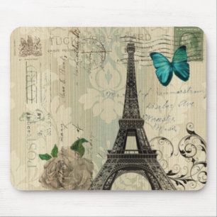 rosa Paris Eiffel för beige damastast fjäril tor Musmatta