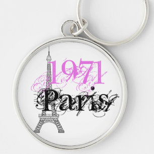 Rosa Paris Eiffel Torn 50:e födelsedagen Rund Silverfärgad Nyckelring