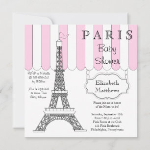 Rosa Paris Eiffel Torn Baby Shower-inbjudan Inbjudningar