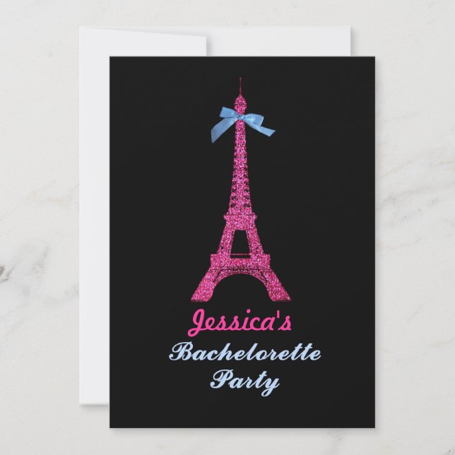 Rosa Paris Eiffel Torn Bachelorette Party inbjudan (Framsida)