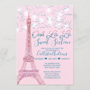 Rosa Paris Eiffel Torn Glitter Ljus Sverige 16 Inbjudningar