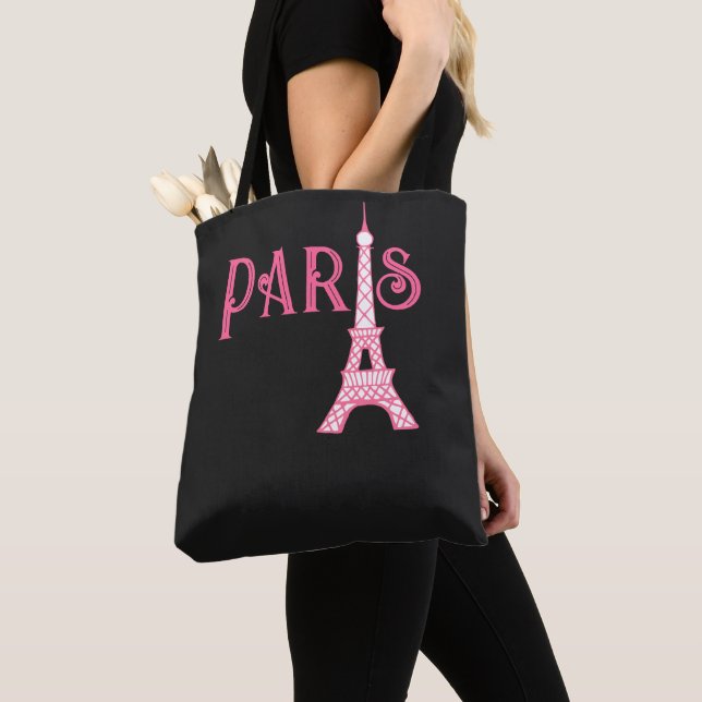 Rosa Paris Eiffel Torn Tote Bag Tygkasse (Närbild)