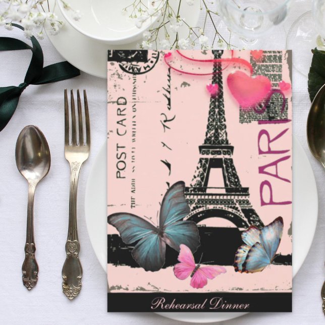 rosa paris eiffeltornets destination bröllop inbjudningar (pink paris eiffel tower destination wedding invitation)