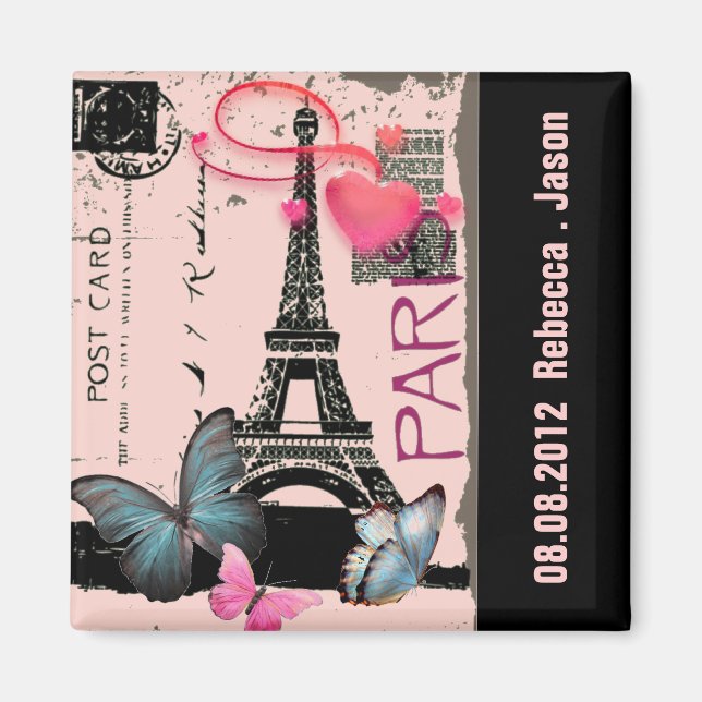 rosa paris eiffeltornets destination bröllop magnet (Framsidan)