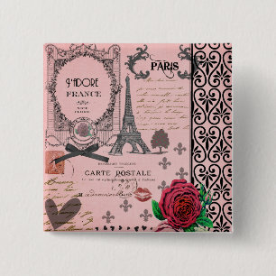 Rosa Paris för vintage Collage Knapp