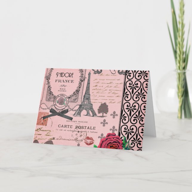 Rosa Paris för vintage Collage Kort (Framsida)