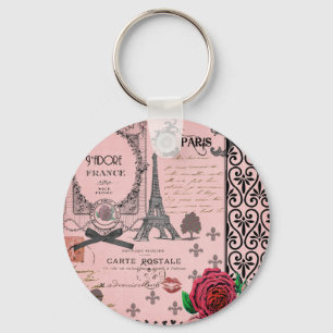 Rosa Paris för vintage Collage Nyckelring