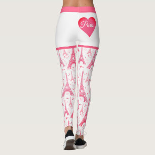 Rosa Paris Heart Eiffel Torn Mönster Chic Leggings