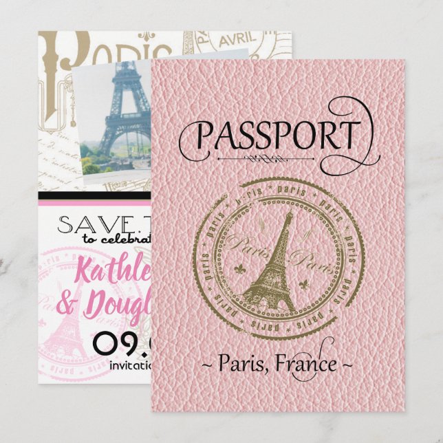 Rosa Paris-pass Spara datumkort Datumet (Fram/baksida)