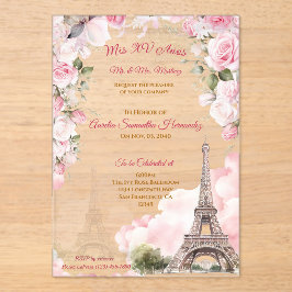  Rosa Paris Quinceañera Akrylinbjudan