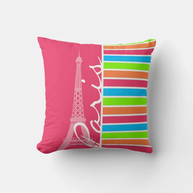 Rosa Paris, Retro Neon Rainbow Kudde (Framsida)