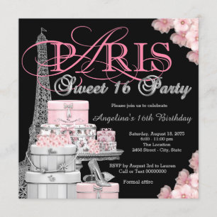 Rosa Paris Sweet 16-fest Inbjudningar