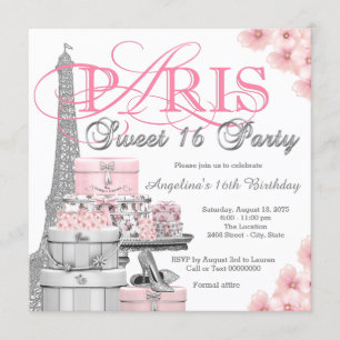 Rosa Paris Sweet 16-fest Inbjudningar