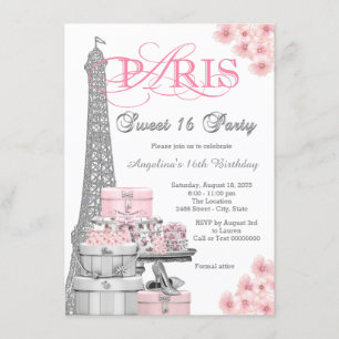 Rosa Paris Sweet 16-fest Inbjudningar
