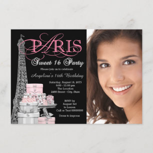 Rosa Paris Sweet 16 Födelsedagsfest Inbjudningar
