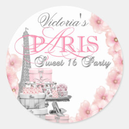 Rosa Paris Sweet 16 Födelsedagsfest Runt Klistermärke