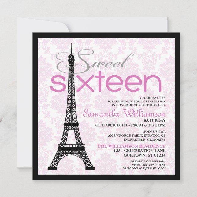 Rosa Paris Sweet 16-inbjudningar Inbjudningar (Framsida)