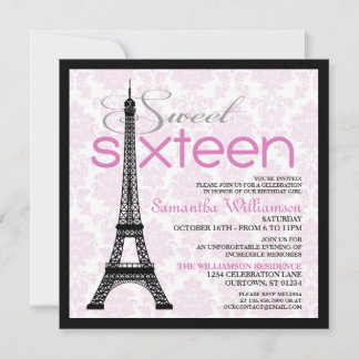 Rosa Paris Sweet 16-inbjudningar Inbjudningar