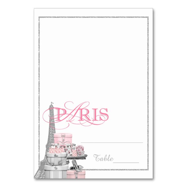 Rosa Paris tältformade eskortkort Bordsnummer (Framsidan)